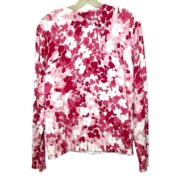 Lands End Women’s Long Sleeve Floral Print Cardigan Pink/White Size Medium - Picture 2 of 7